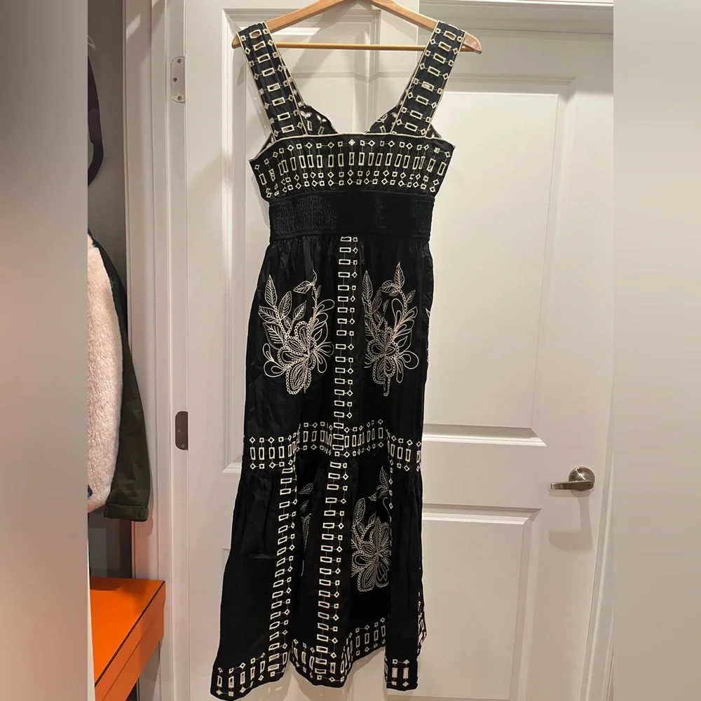 NWT RAILS Fawn Midi Dress Black Tan Embroidered - Picture 6 of 7
